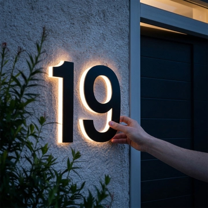 Backlit LED House Number Sign - Modern Illuminated Entrance Plaque 3