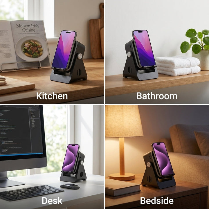 Place-and-Play Phone Stand Speaker and Powerbank, No Pairing 6