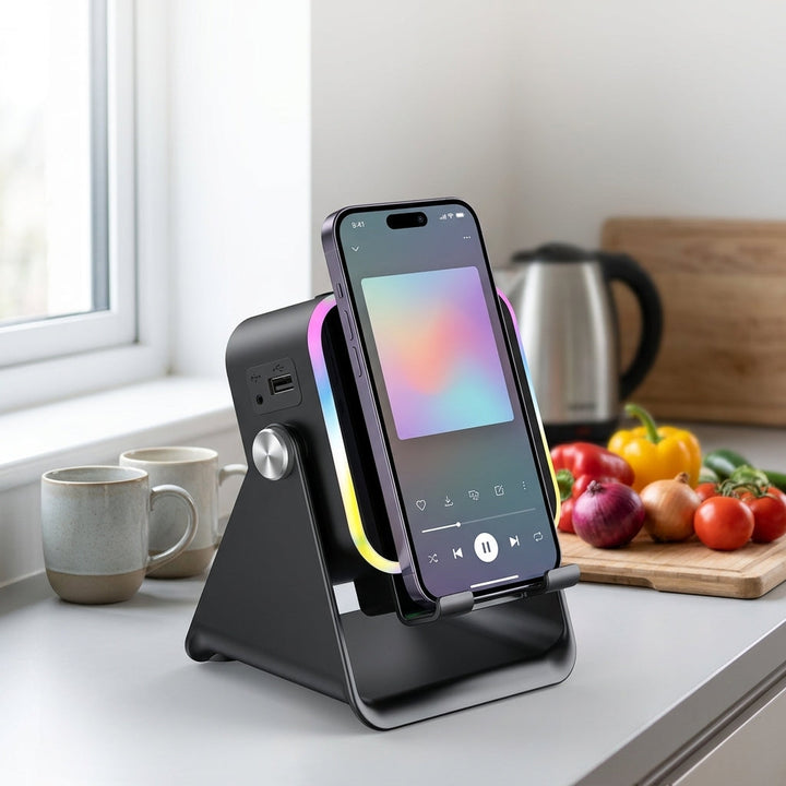 Place-and-Play Phone Stand Speaker and Powerbank, No Pairing 1