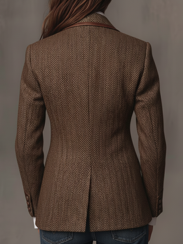 Herringbone Blazer with Patterned Collar and Contrast Lining 4