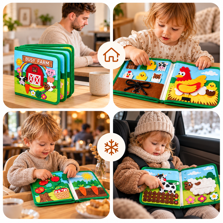 Montessori Felt Busy Board Activity Book for Toddlers, Travel Size 8
