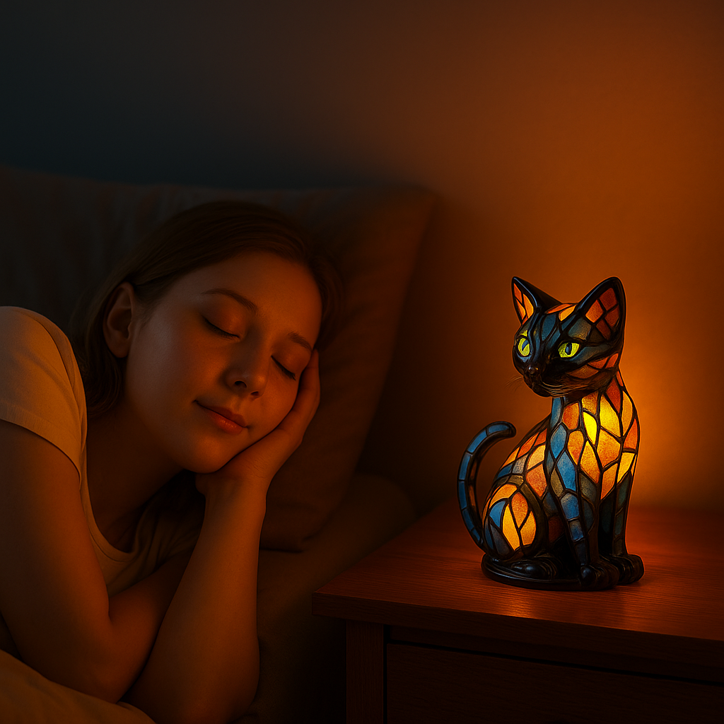Glass Mosaic Cat Table Lamp with Color-Changing Glow, E14 Socket 2