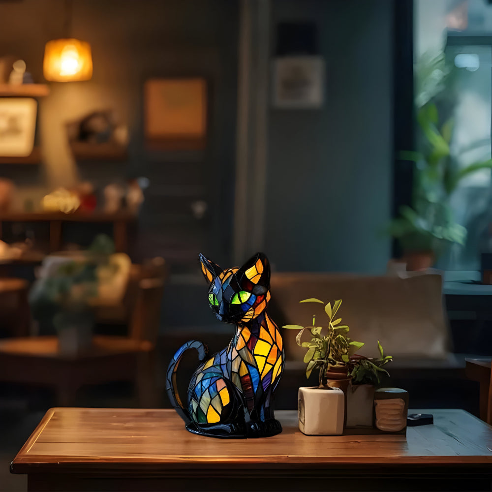 Glass Mosaic Cat Table Lamp with Color-Changing Glow, E14 Socket 3