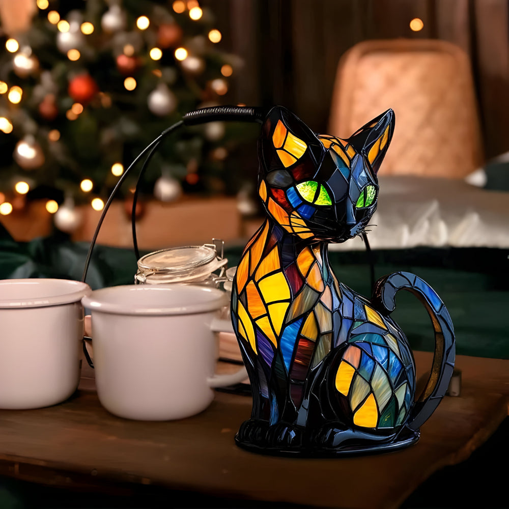 Glass Mosaic Cat Table Lamp with Color-Changing Glow, E14 Socket 4