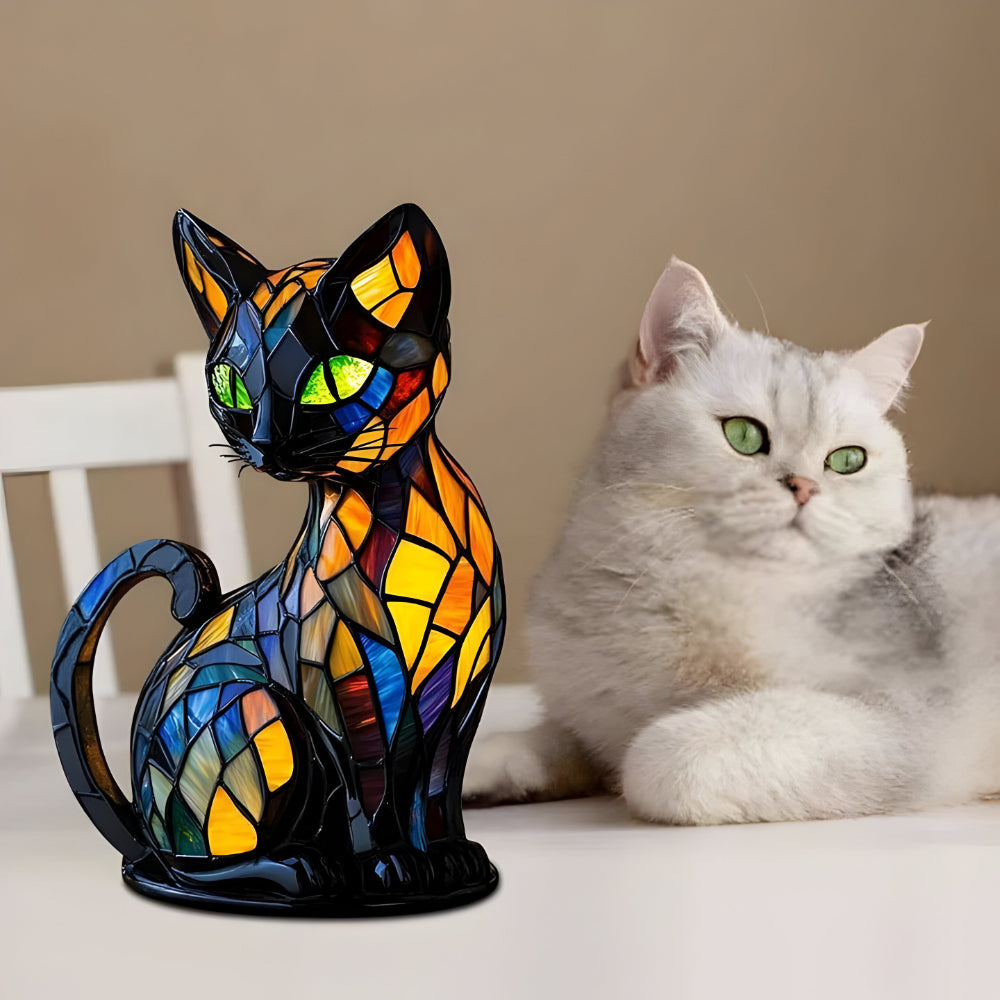 Glass Mosaic Cat Table Lamp with Color-Changing Glow, E14 Socket 6
