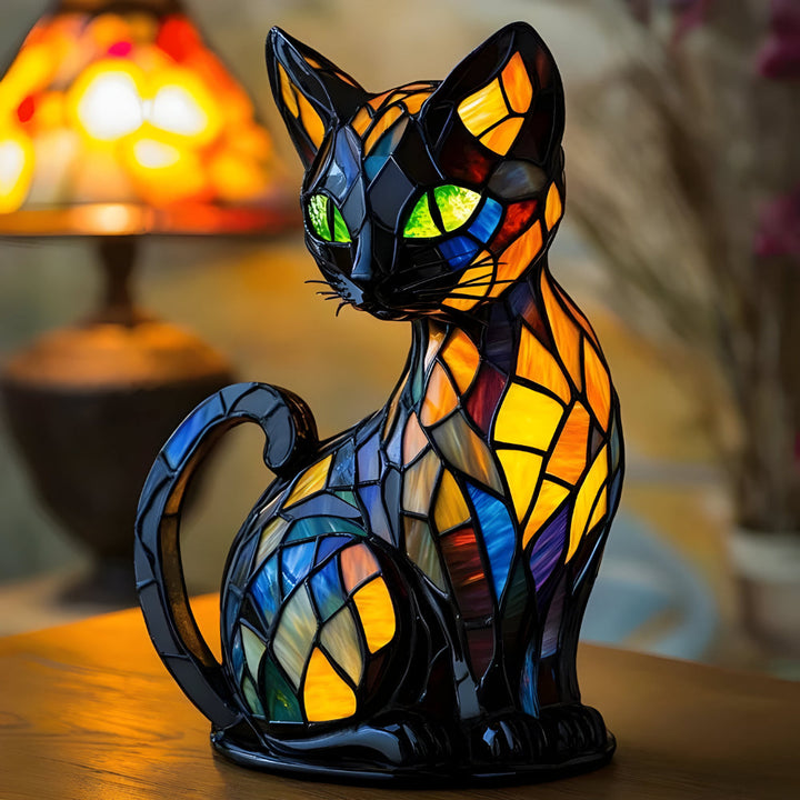 Glass Mosaic Cat Table Lamp with Color-Changing Glow, E14 Socket 1
