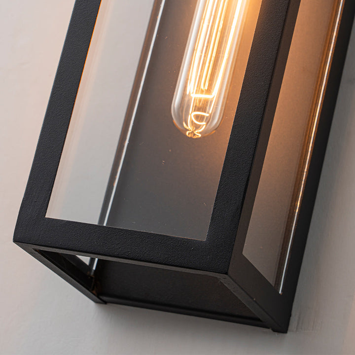 Modern Black Outdoor Wall Lantern with Clear Glass, Dusk to Dawn Sensor 11