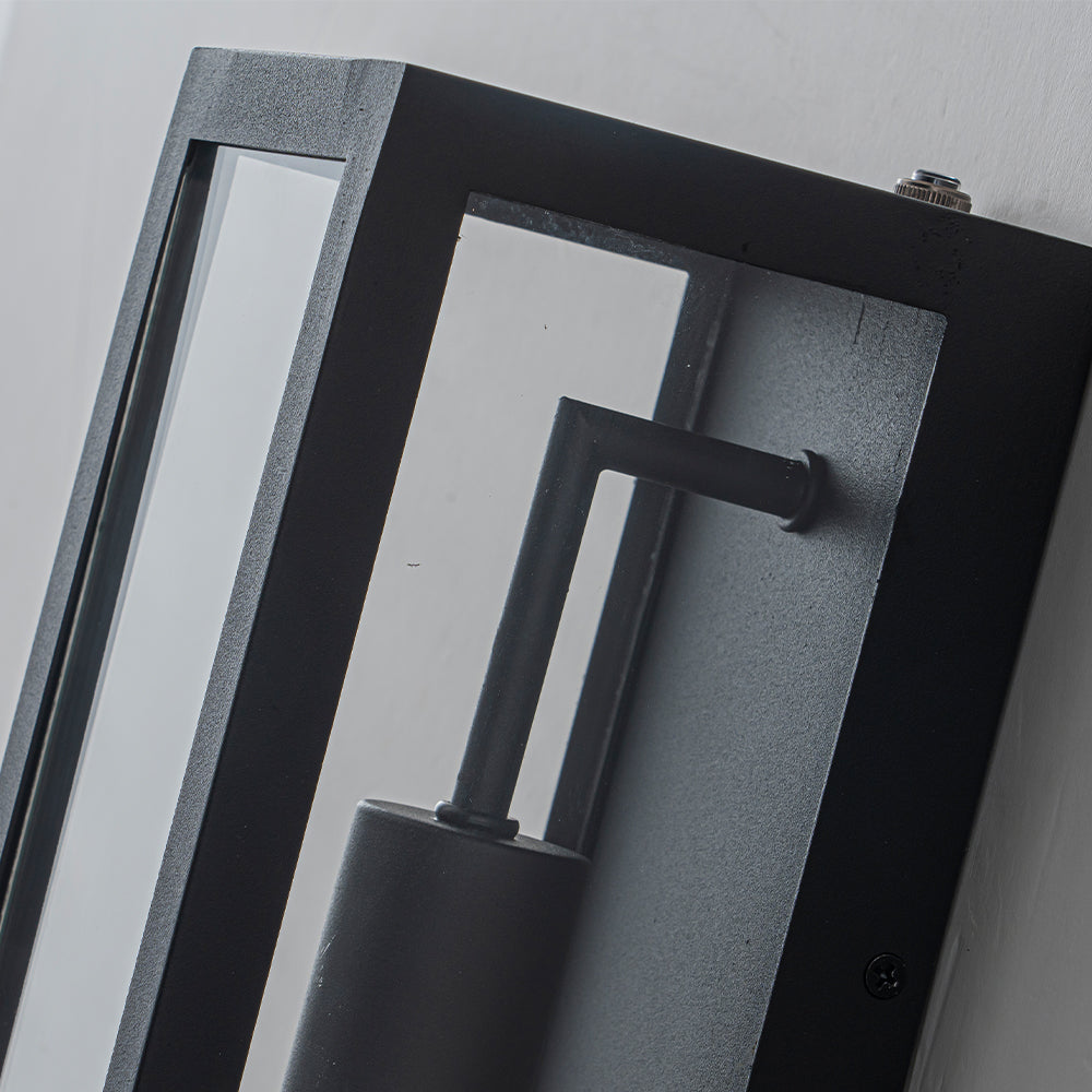 Modern Black Outdoor Wall Lantern with Clear Glass, Dusk to Dawn Sensor 12