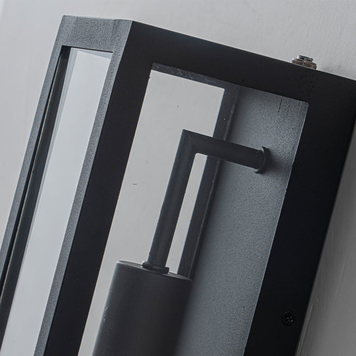 Modern Black Outdoor Wall Lantern with Clear Glass, Dusk to Dawn Sensor 12