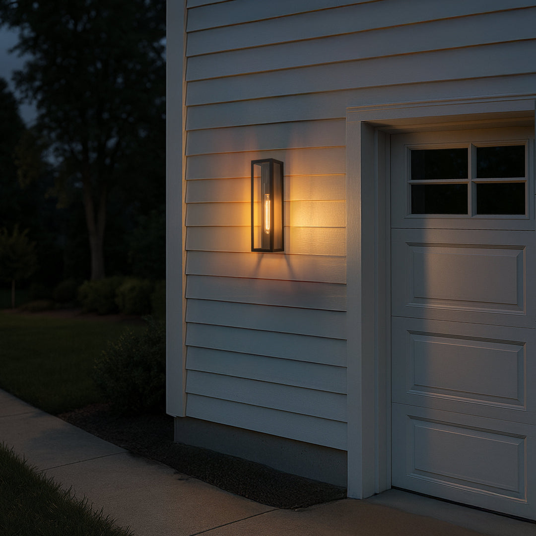 Modern Black Outdoor Wall Lantern with Clear Glass, Dusk to Dawn Sensor 6