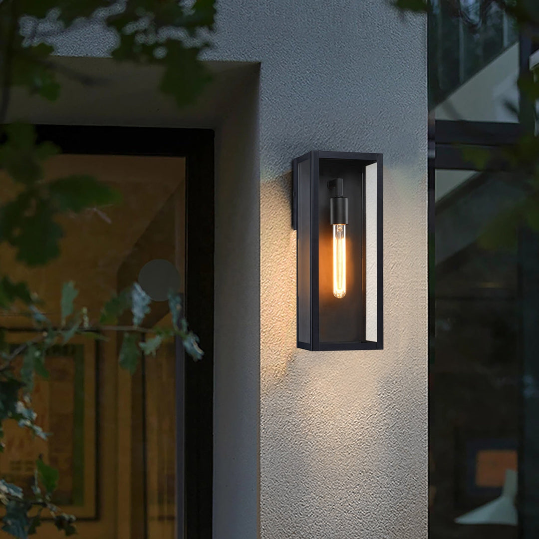 Modern Black Outdoor Wall Lantern with Clear Glass, Dusk to Dawn Sensor 3
