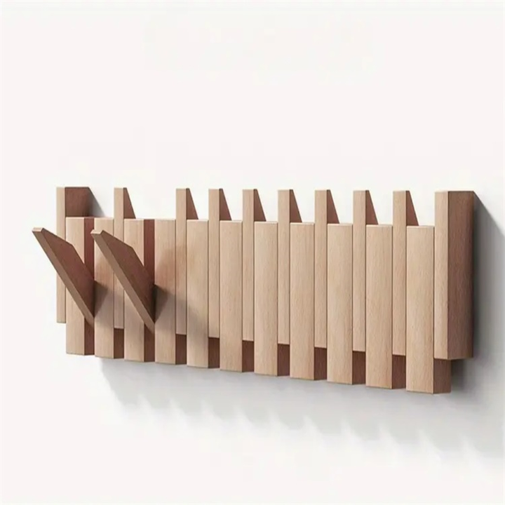 Wooden Wall Coat Rack – Foldable Hooks with Minimalist Design 1