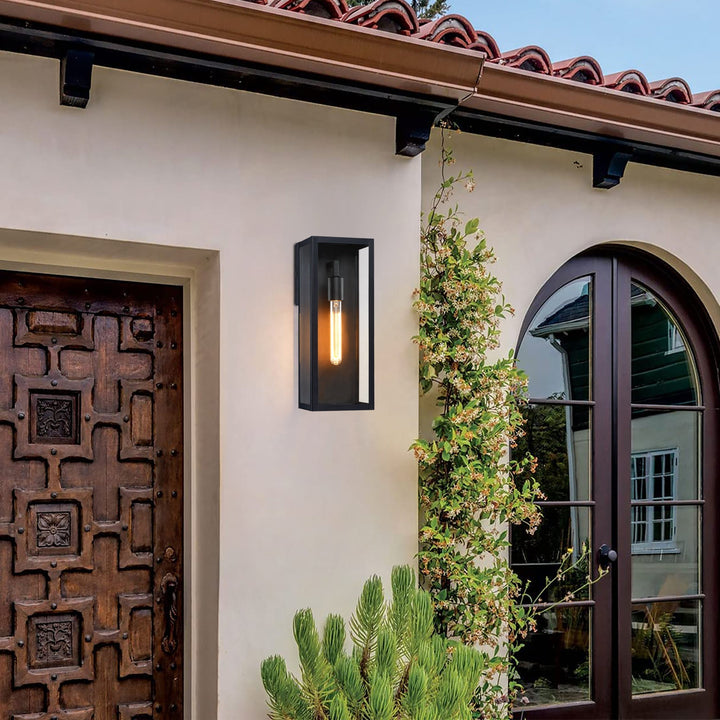 Modern Black Outdoor Wall Lantern with Clear Glass, Dusk to Dawn Sensor 8