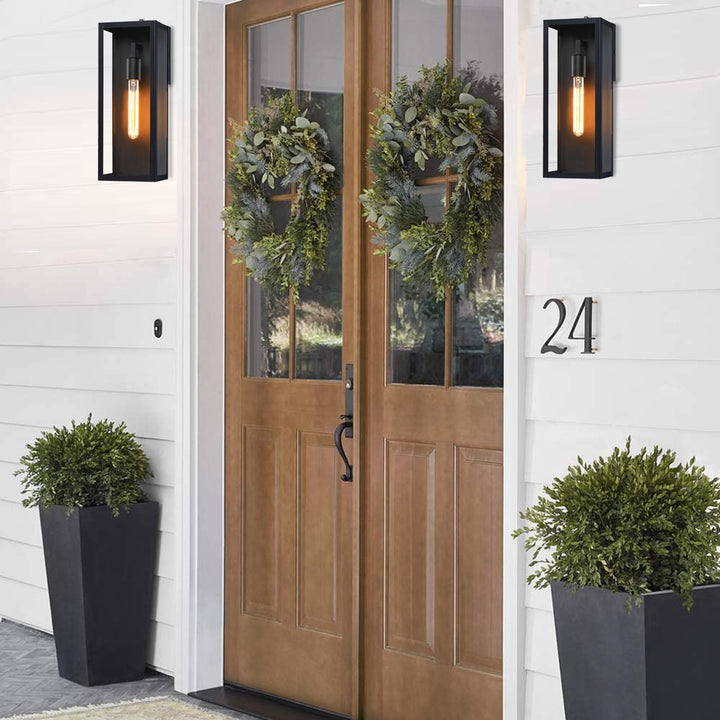 Modern Black Outdoor Wall Lantern with Clear Glass, Dusk to Dawn Sensor 7