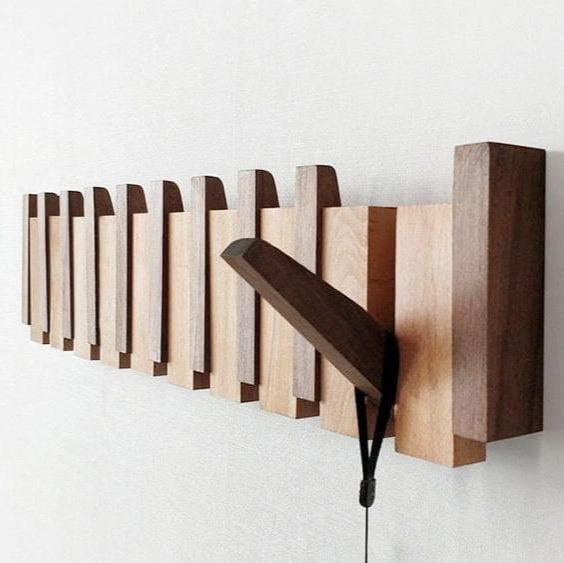 Handmade Wooden Coat Rack with Foldable Magnetic Hooks 7