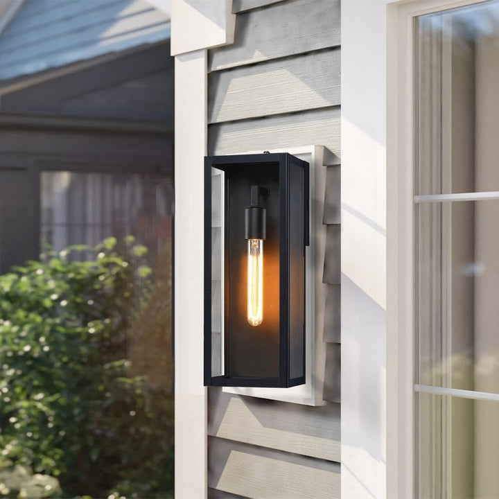 Modern Black Outdoor Wall Lantern with Clear Glass, Dusk to Dawn Sensor 9