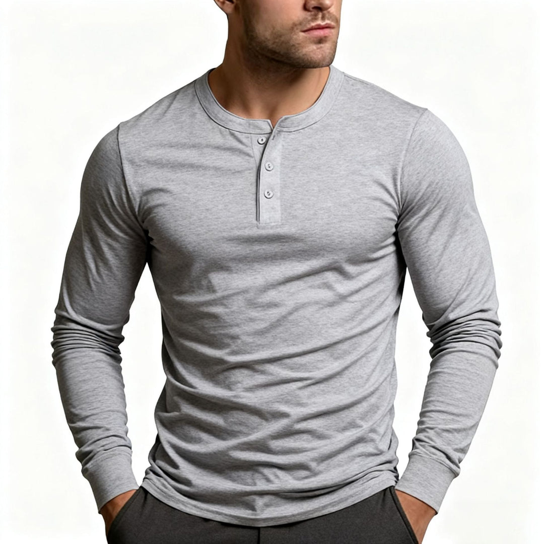 Men's Henley Shirt | Slim Fit Long Sleeve with Button Placket 2