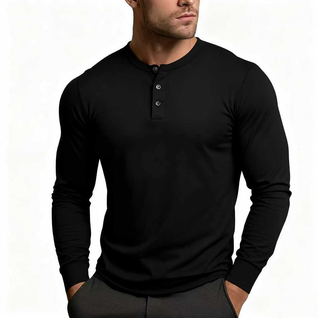 Men's Henley Shirt | Slim Fit Long Sleeve with Button Placket 3