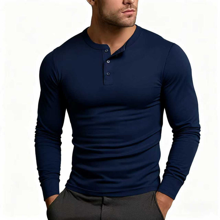 Men's Henley Shirt | Slim Fit Long Sleeve with Button Placket 4