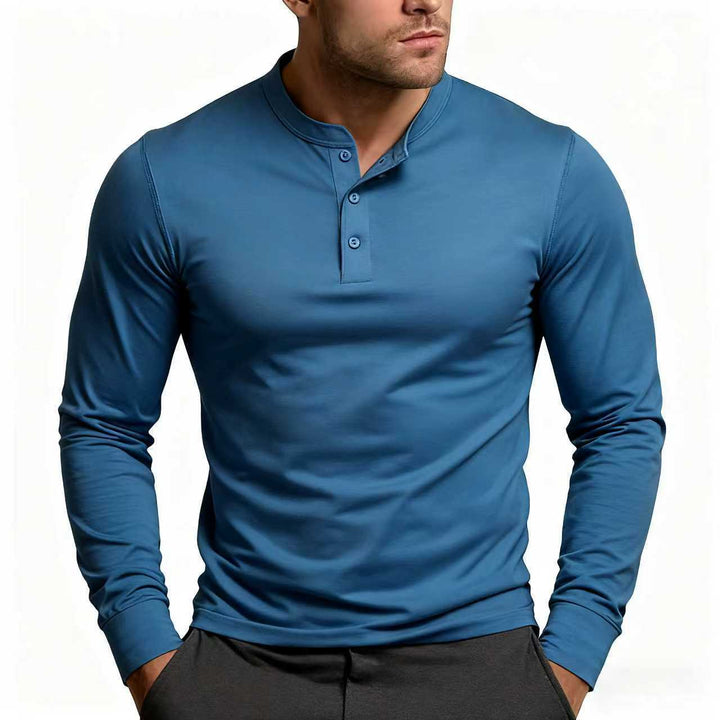 Men's Henley Shirt | Slim Fit Long Sleeve with Button Placket 7