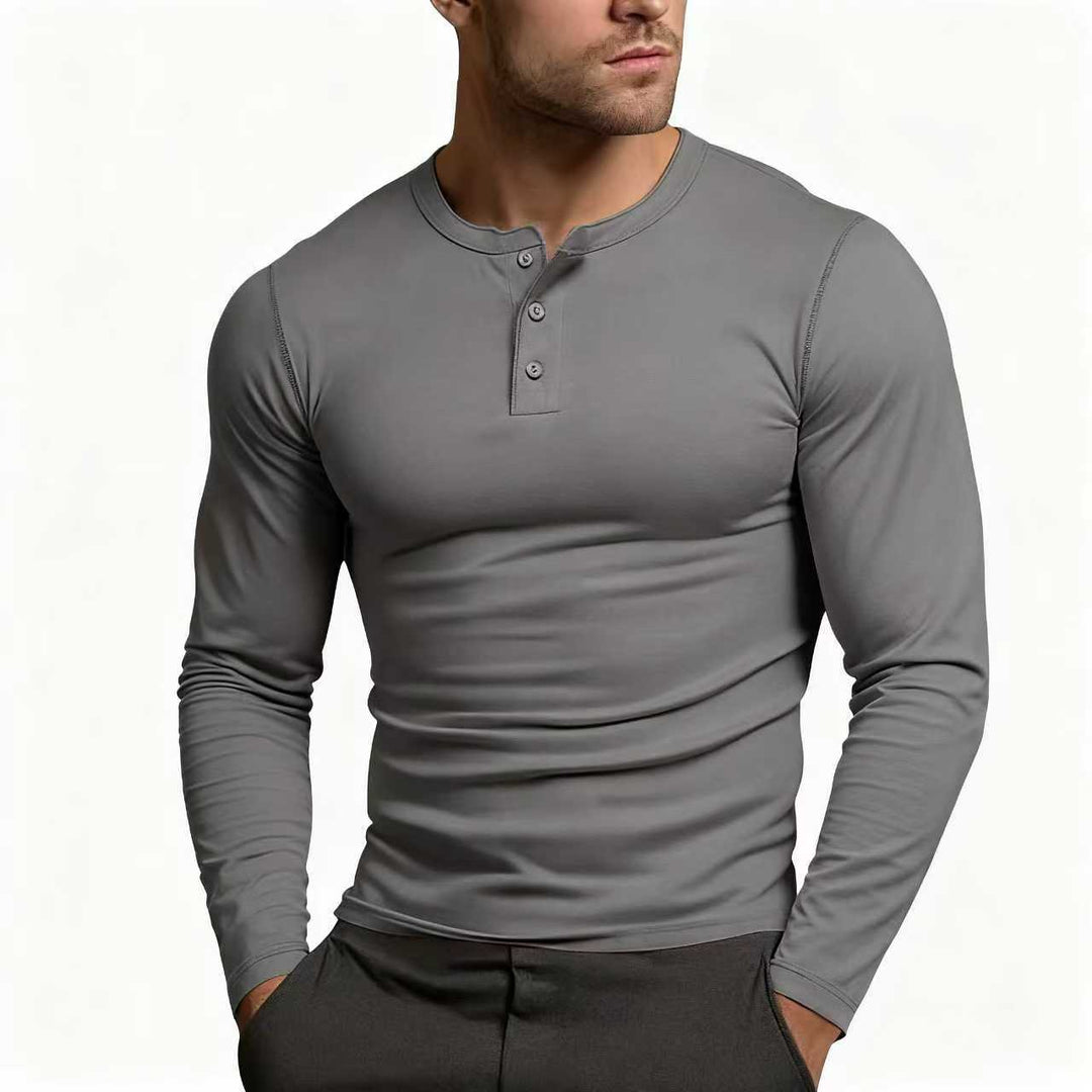 Men's Henley Shirt | Slim Fit Long Sleeve with Button Placket 1