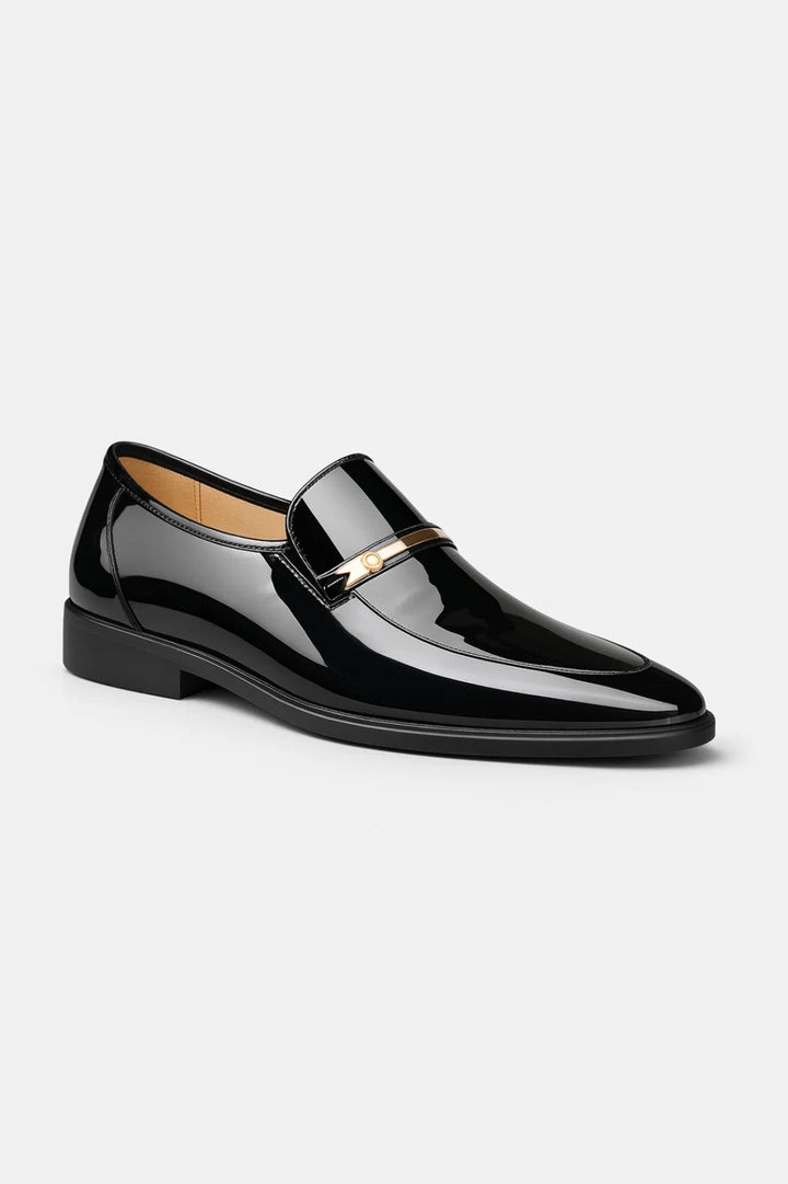 Men's Patent Leather Loafers with Polished Metal Bar Accent 1