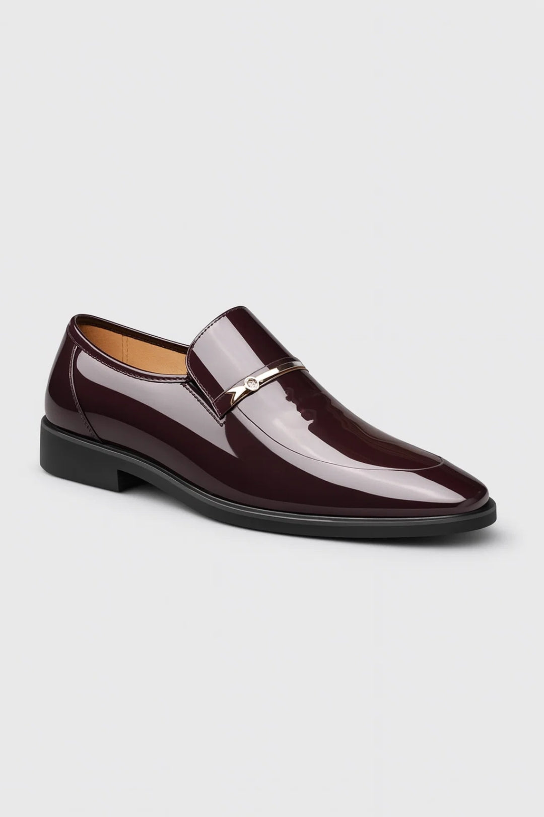 Men's Patent Leather Loafers with Polished Metal Bar Accent 2