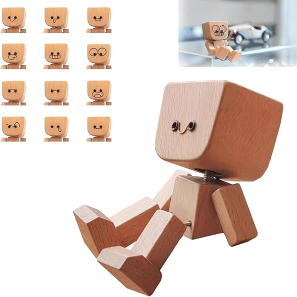 Wooden Rocking Figure Decor with 12 Interchangeable Faces 3