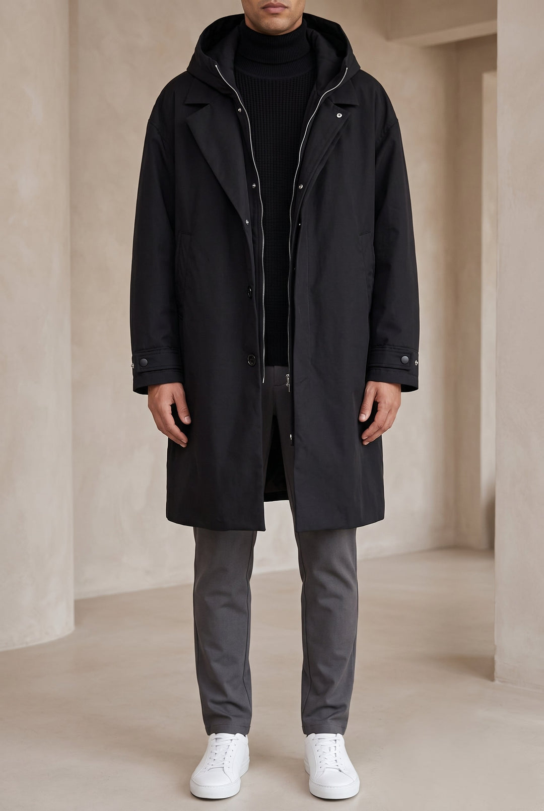 Men's Hooded Raincoat with Full-Length Zip and Storm Flap 6