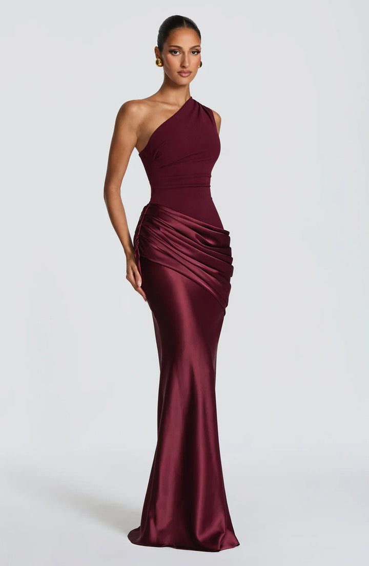 Sidonie One-Shoulder Draped Satin Maxi Dress 6