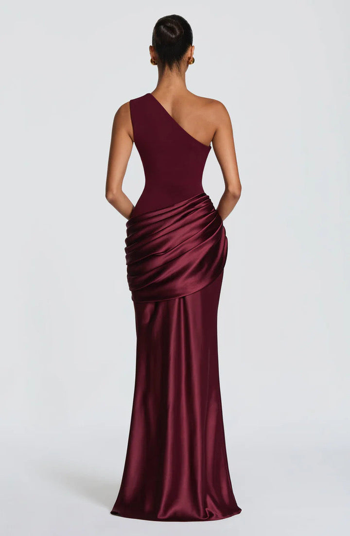 Sidonie One-Shoulder Draped Satin Maxi Dress 7