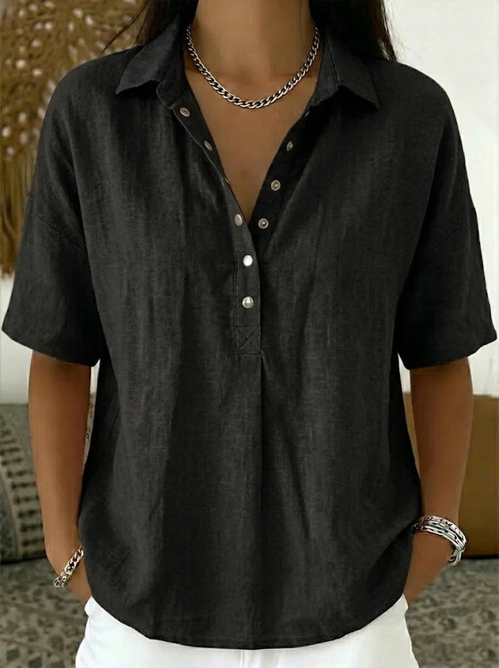 Classic 100% Linen Blouse with Collar and Button Details 6