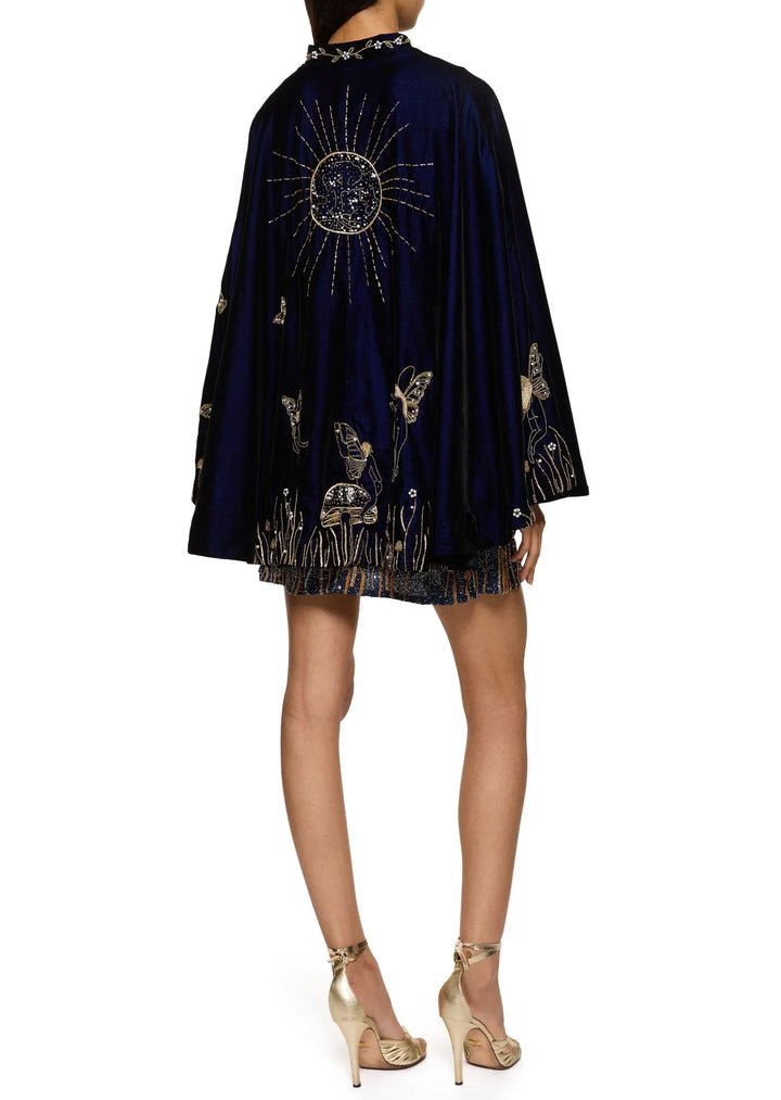 Midnight Blue Beaded Mini Dress with Gold Night-Sky Details 10