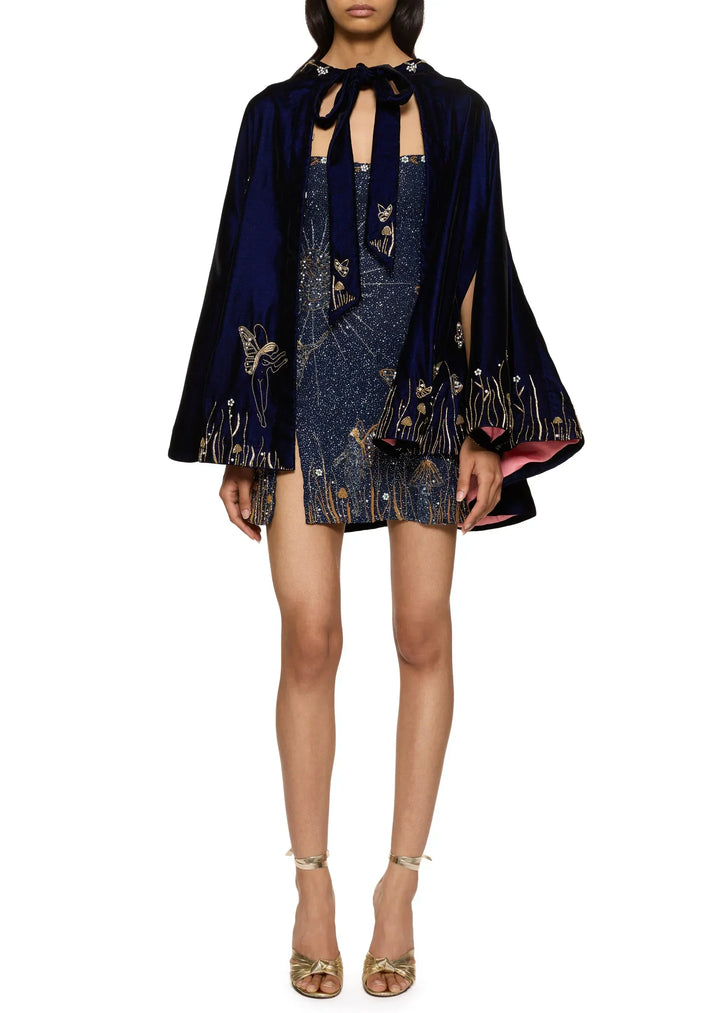 Midnight Blue Beaded Mini Dress with Gold Night-Sky Details 9