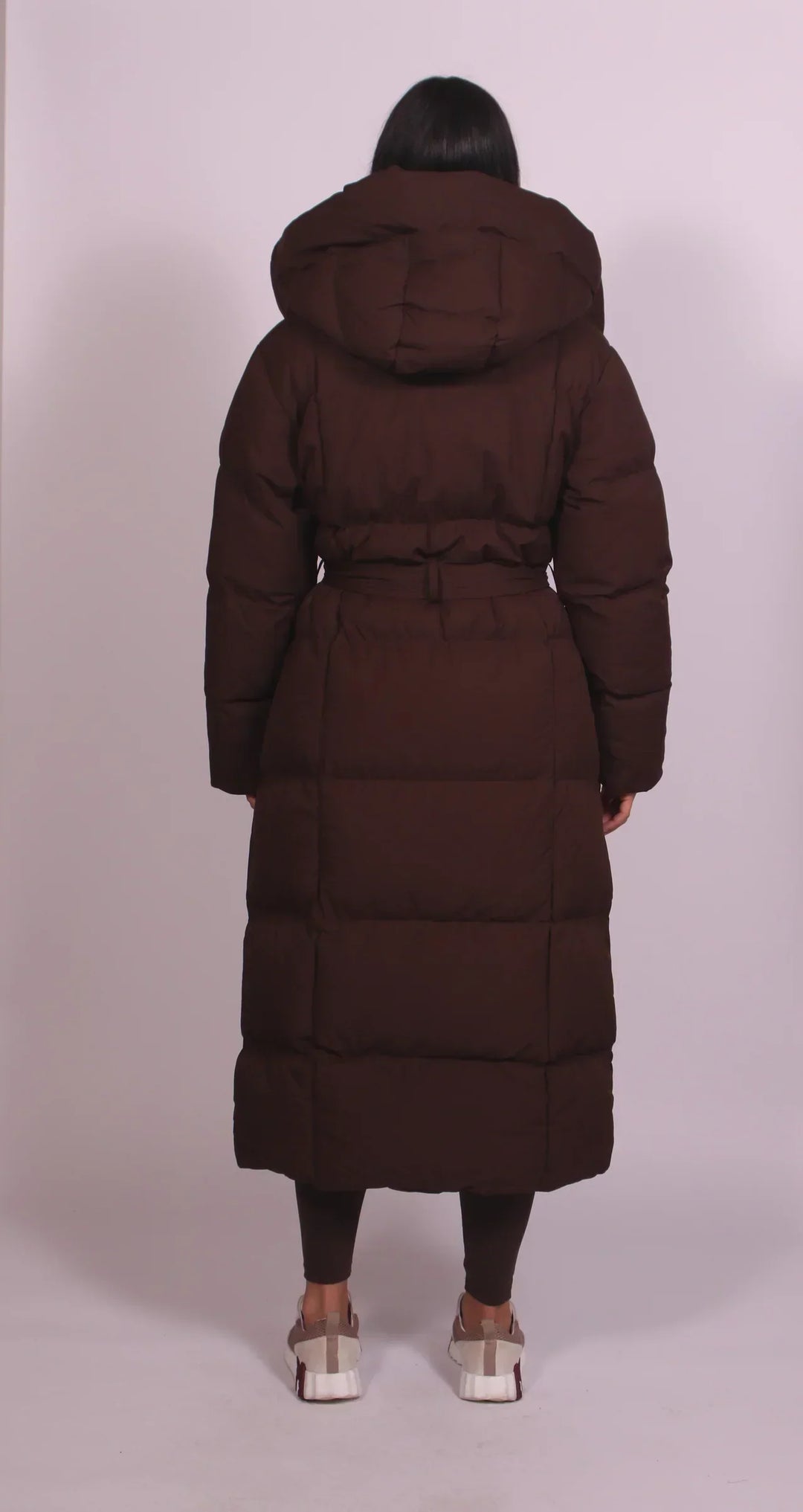 Long Belted Puffer Coat for Women with Hood 3