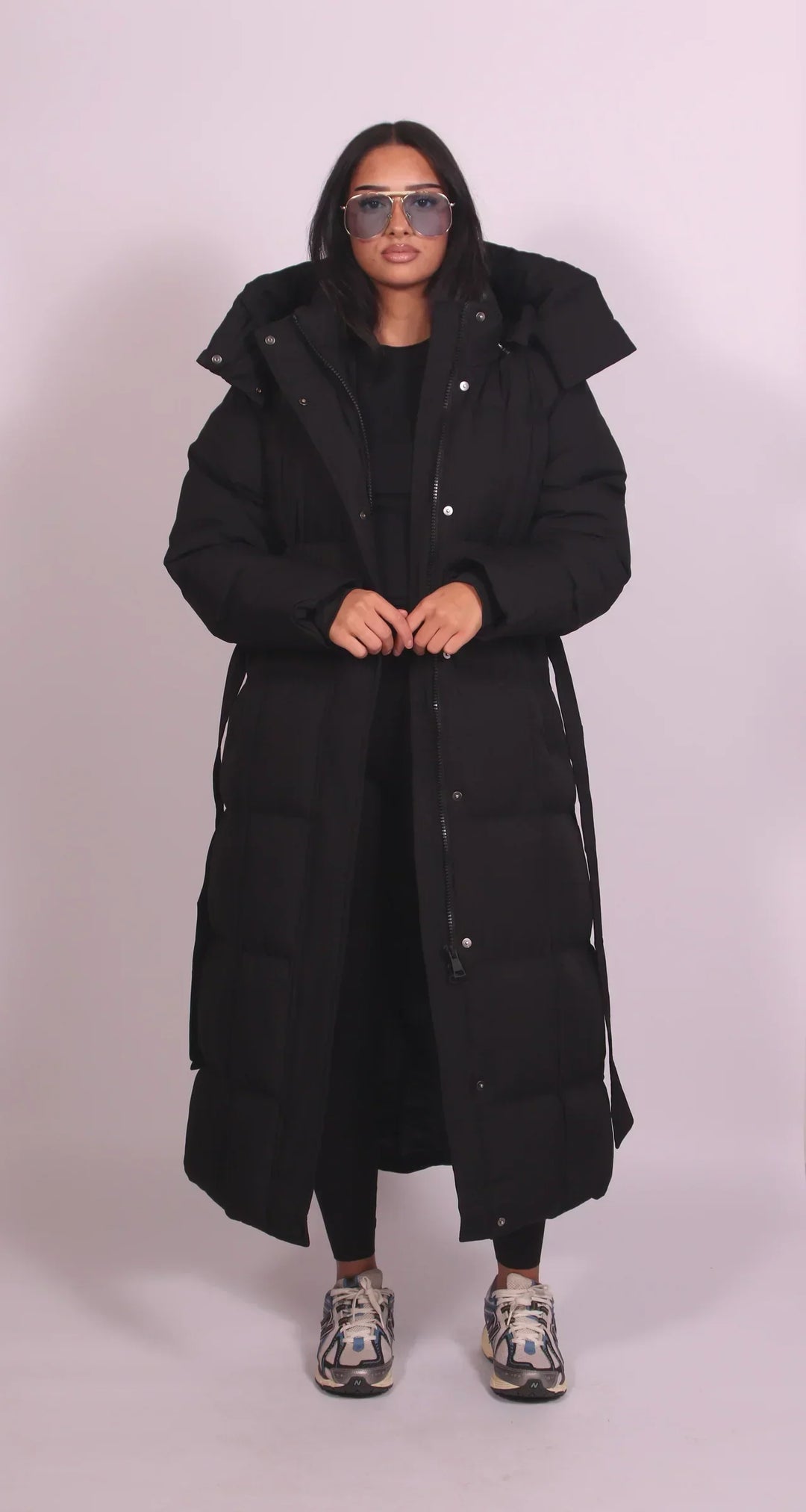 Long Belted Puffer Coat for Women with Hood 2