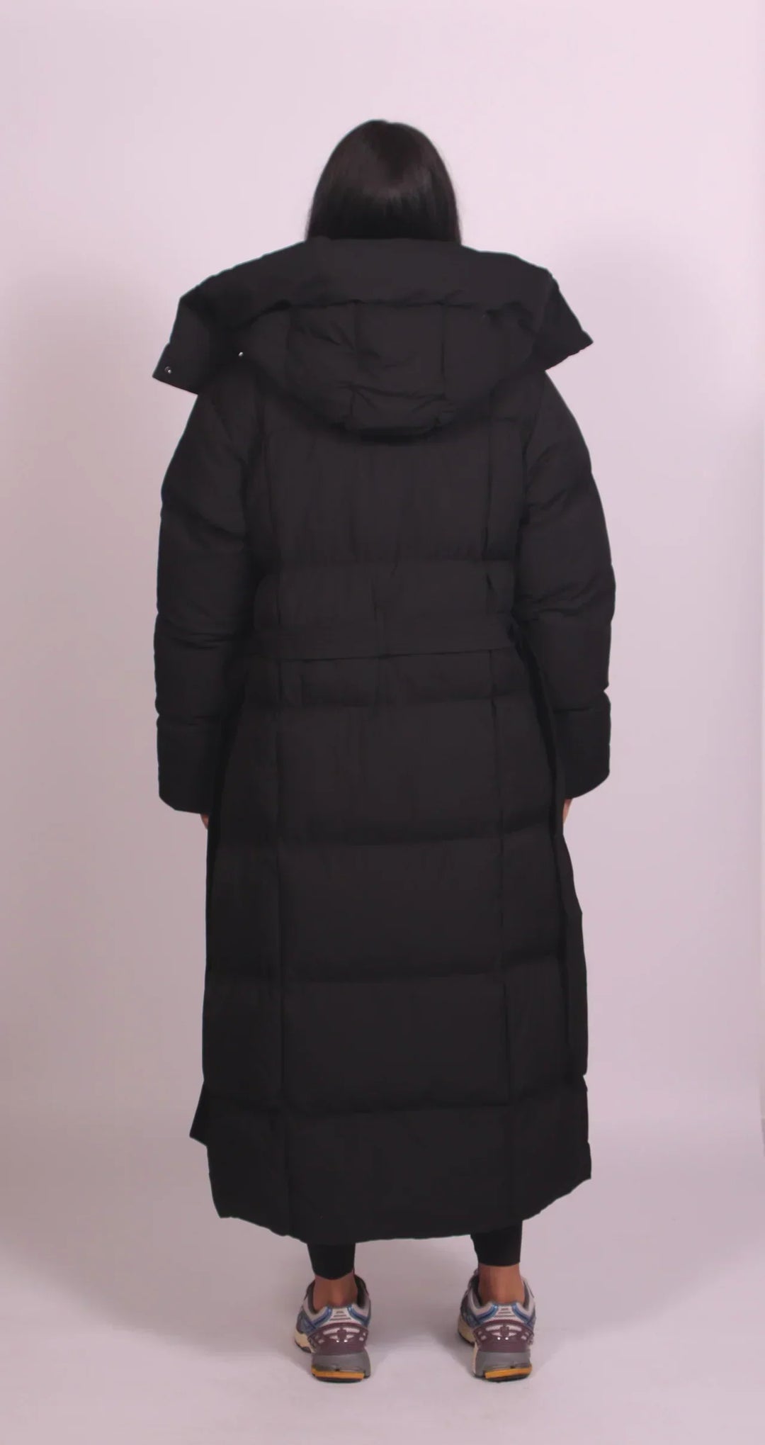Long Belted Puffer Coat for Women with Hood 4