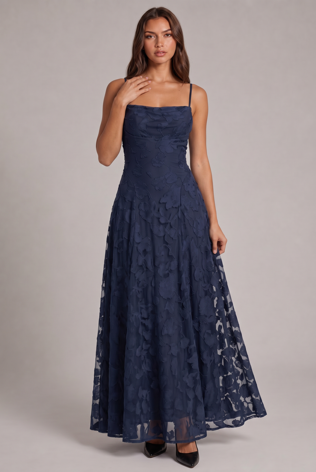 Olivia Maxi Dress - Elegant Evening Gown with Floral Texture 17