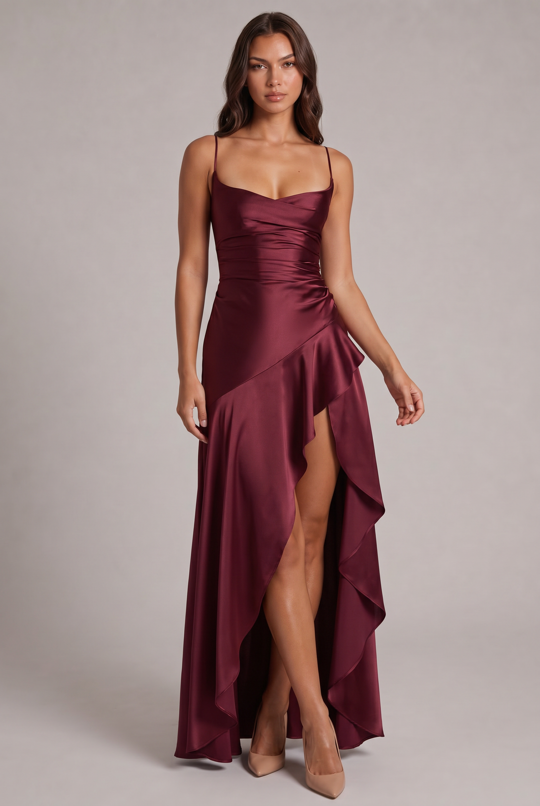 Samira Maxi Dress with Front Slit and Spaghetti Straps 1