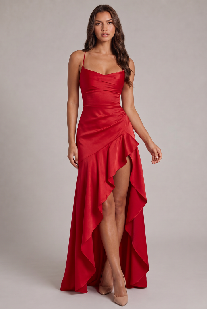 Samira Maxi Dress with Front Slit and Spaghetti Straps 13