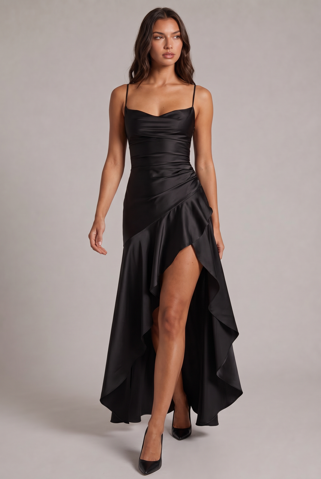 Samira Maxi Dress with Front Slit and Spaghetti Straps 9