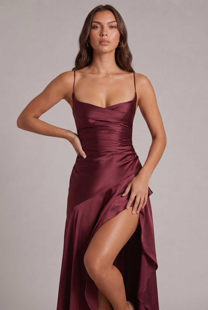Samira Maxi Dress with Front Slit and Spaghetti Straps 2