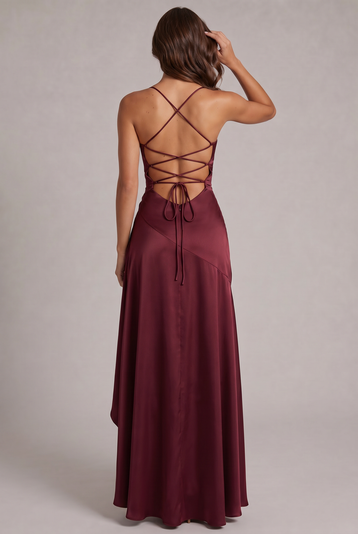 Samira Maxi Dress with Front Slit and Spaghetti Straps 4