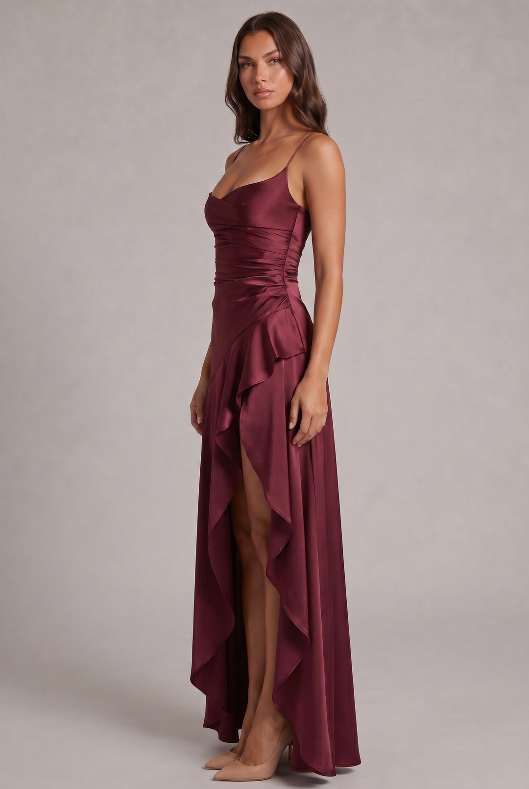 Samira Maxi Dress with Front Slit and Spaghetti Straps 3