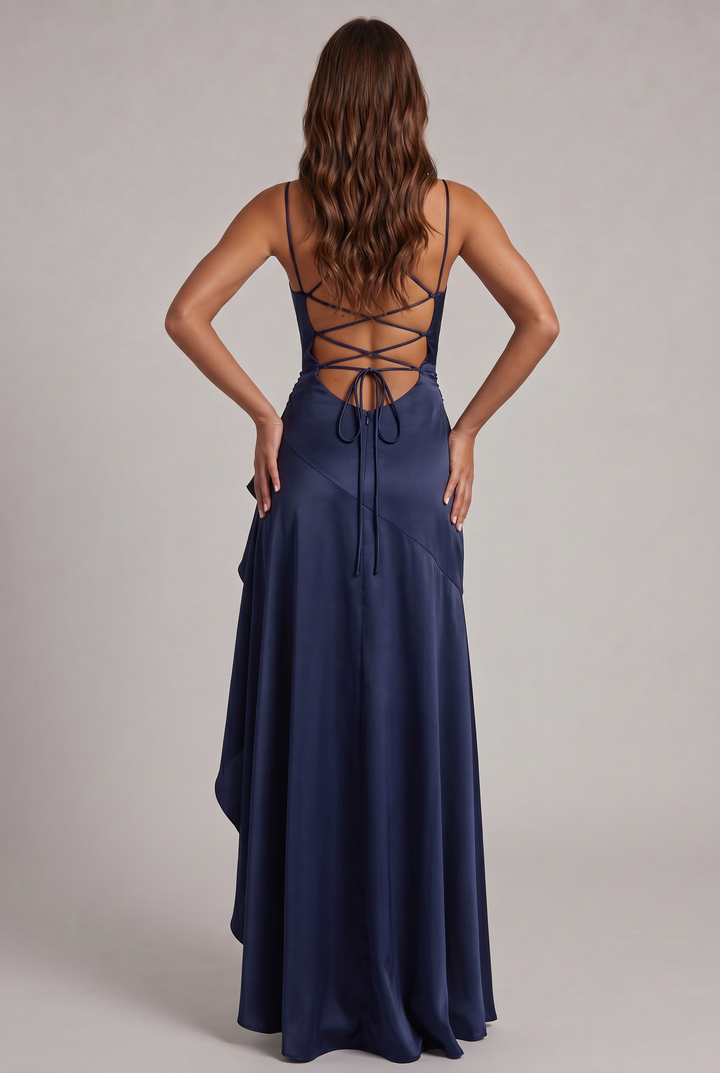 Samira Maxi Dress with Front Slit and Spaghetti Straps 8