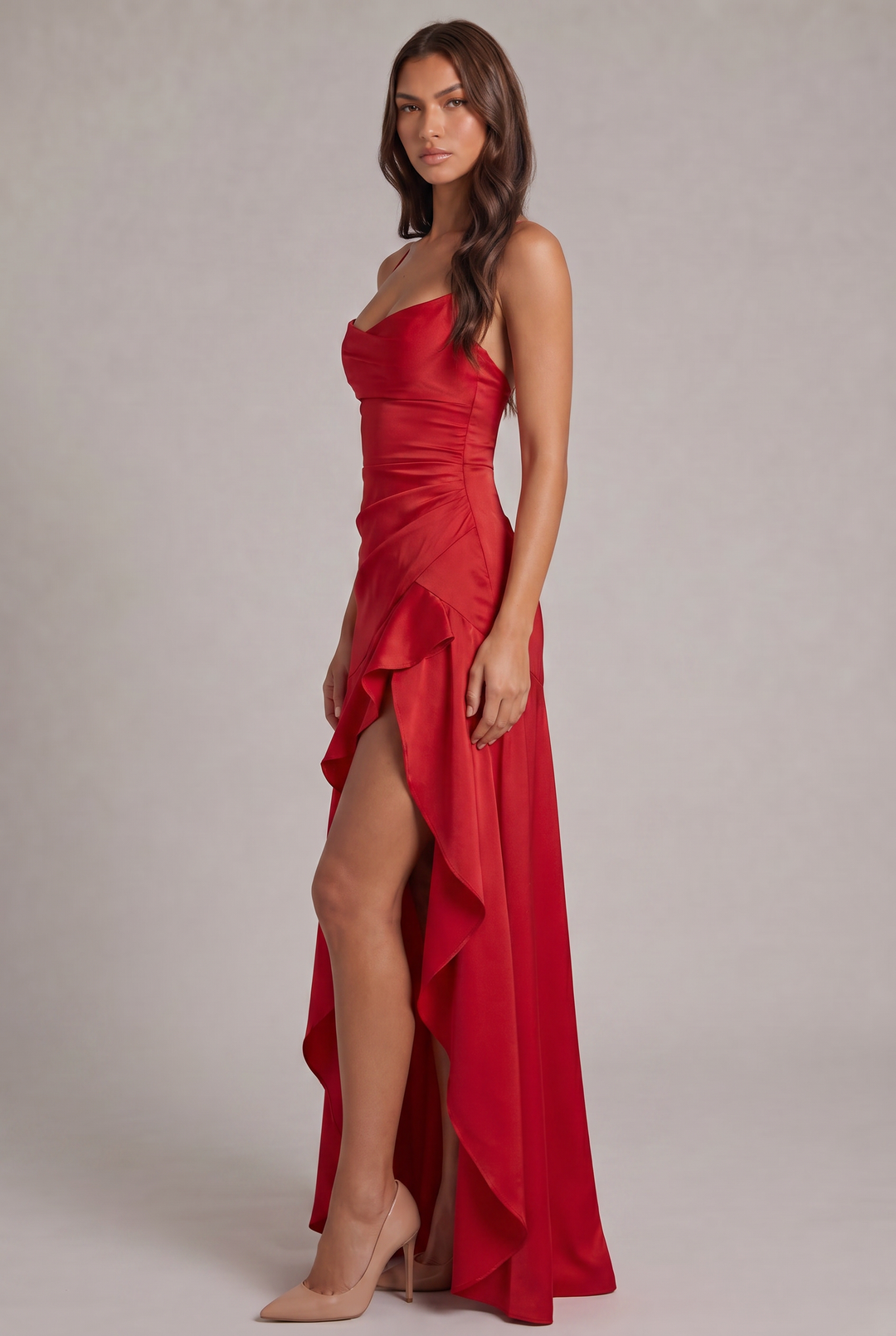 Samira Maxi Dress with Front Slit and Spaghetti Straps 15