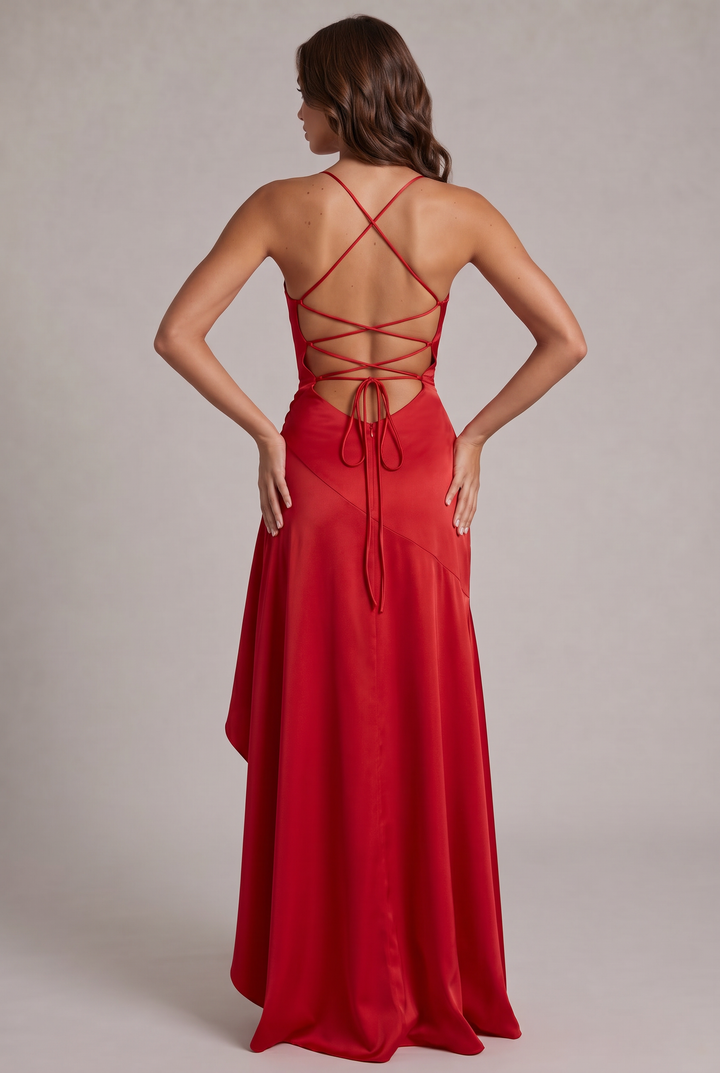 Samira Maxi Dress with Front Slit and Spaghetti Straps 16