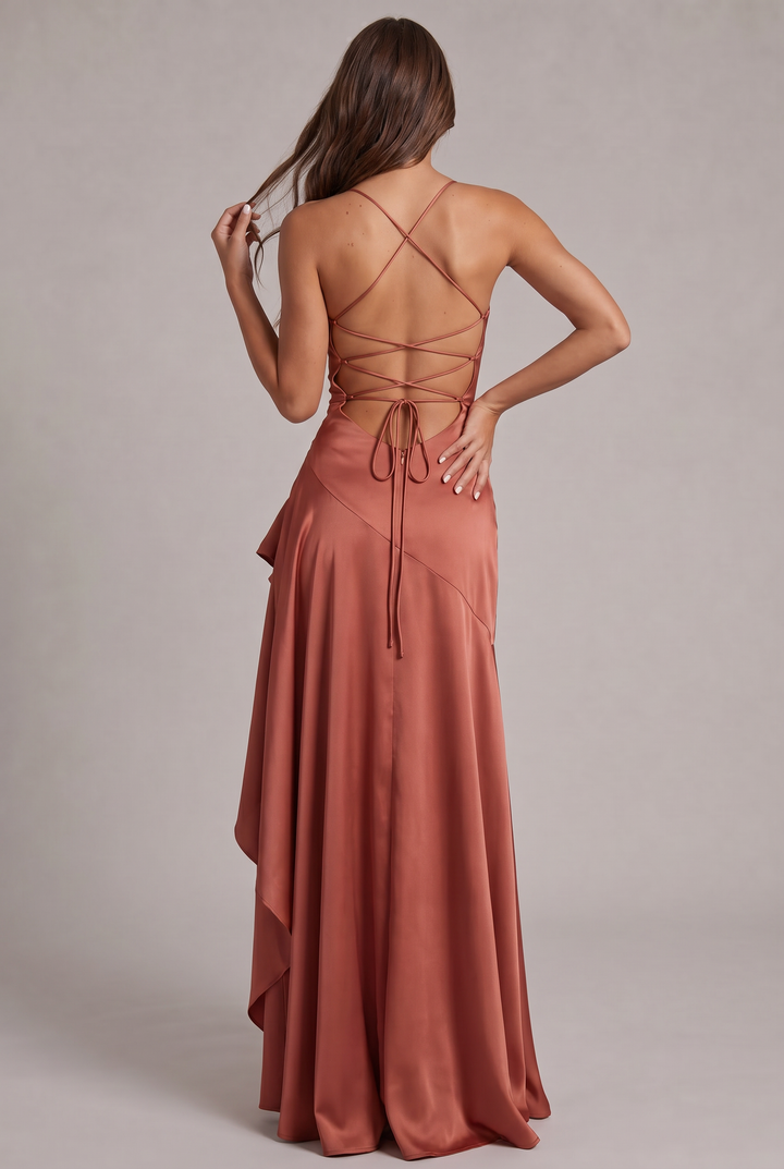 Samira Maxi Dress with Front Slit and Spaghetti Straps 27