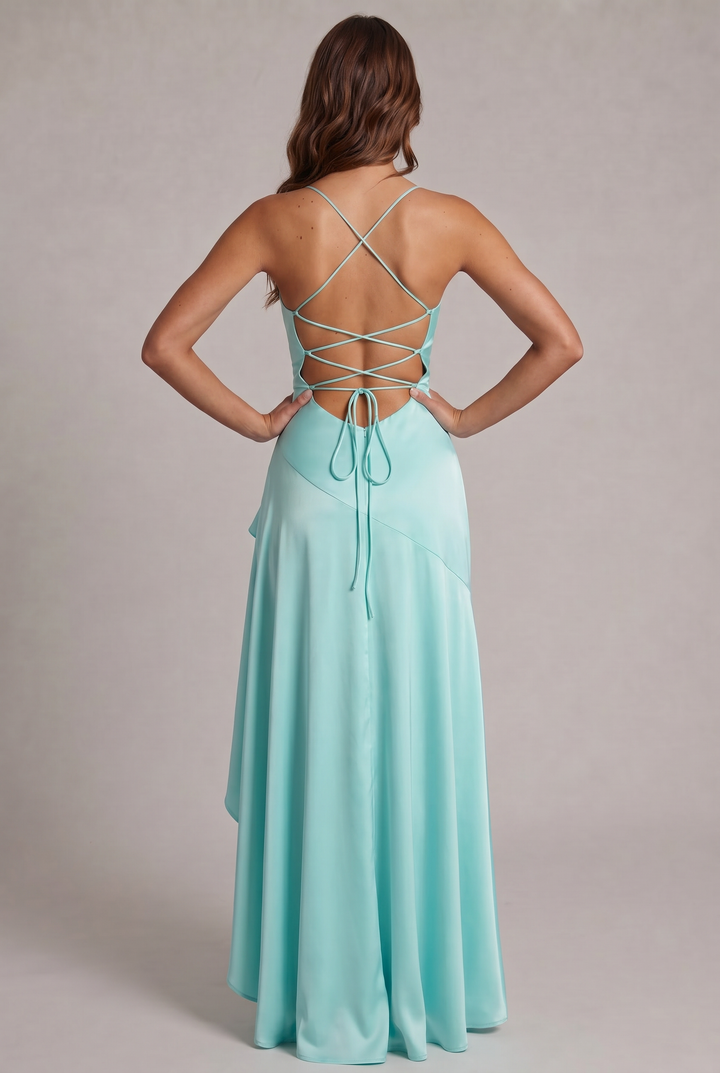 Samira Maxi Dress with Front Slit and Spaghetti Straps 24