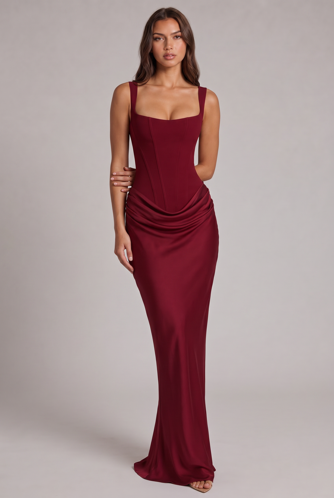Maxi Dress with Structured Corset Bodice and Square Neckline 17